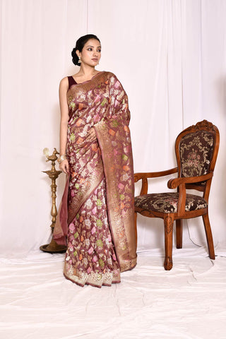 Russet Brown Pure Katan Silk Banarasi Handloom Silk Saree