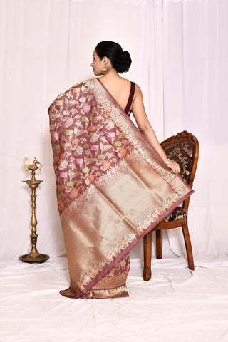 Russet Brown Pure Katan Silk Banarasi Handloom Silk Saree