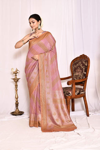 Lilac Pure Crepe Georgette Banarasi Handloom Silk Saree