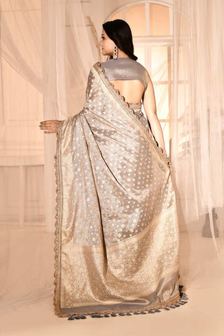 Silver Grey Banarasi Tissue Handloom Sarees