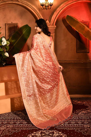 Pastel Pink Banarasi Tissue Handloom Saree
