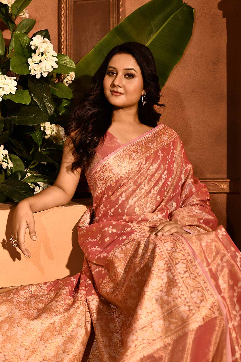 Pastel Pink Banarasi Tissue Handloom Saree