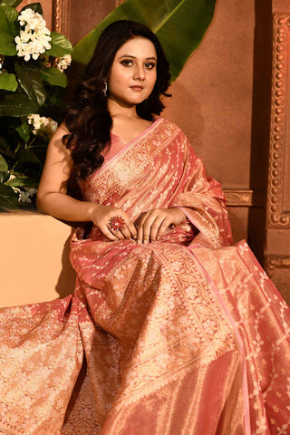 Pastel Pink Banarasi Tissue Handloom Saree