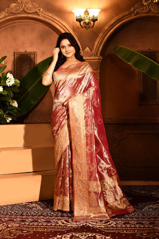 Pink Shade Banarasi Tissue Handloom Saree