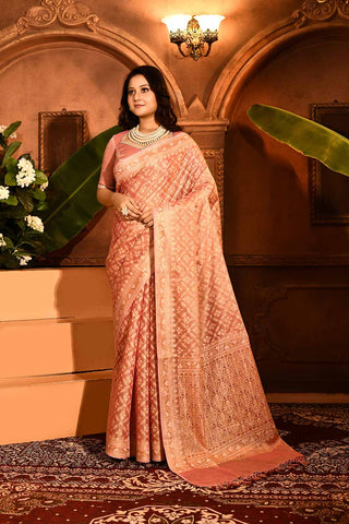 Pastel Pink Banarasi Tissue Handloom Sarees