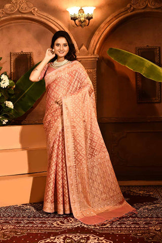 Pastel Pink Banarasi Tissue Handloom Sarees