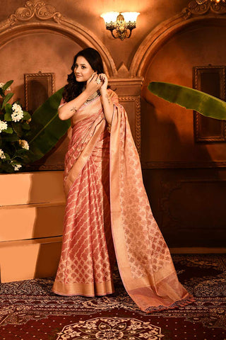 Pastel Pink Banarasi Tissue Handloom Sarees