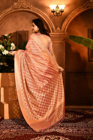 Pastel Pink Shade Banarasi Tissue Handloom Sarees