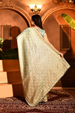 Pastel Blue Banarasi Tissue Handloom Saree