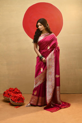 'Qainaat' Pink Pure Katan Silk Banarasi Handloom Saree