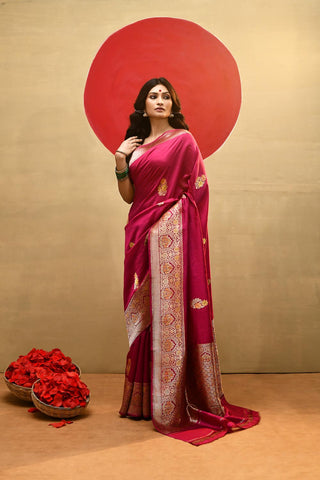 'Qainaat' Pink Pure Katan Silk Banarasi Handloom Saree