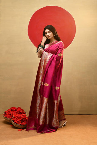 'Qainaat' Pink Pure Katan Silk Banarasi Handloom Saree