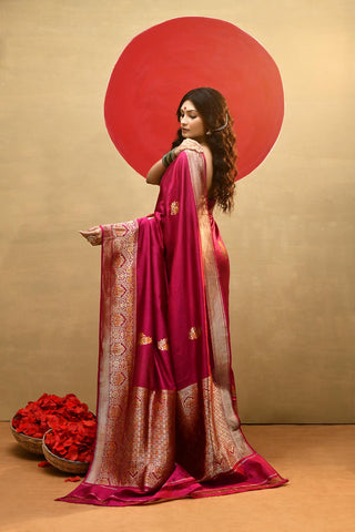 'Qainaat' Pink Pure Katan Silk Banarasi Handloom Saree