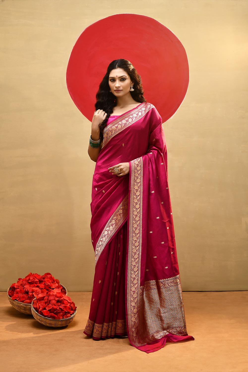 'Meera' Deep Rani Pink Pure Banarasi Handloom Saree