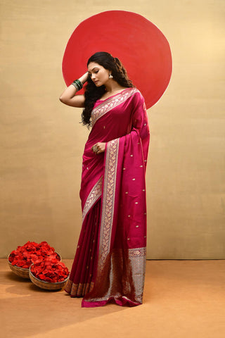 'Meera' Deep Rani Pink Pure Banarasi Handloom Saree