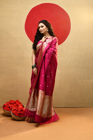 'Meera' Deep Rani Pink Pure Banarasi Handloom Saree