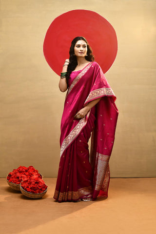 'Meera' Deep Rani Pink Pure Banarasi Handloom Saree