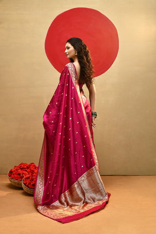 'Meera' Deep Rani Pink Pure Banarasi Handloom Saree