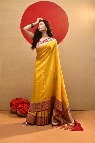 Mustard Yellow-Rani Pure Katan Silk Banarasi Handloom Saree