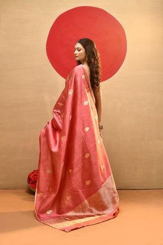 'Lily' Rosy Pink Pure Katan Silk Kadhua Banarasi Handloom Saree