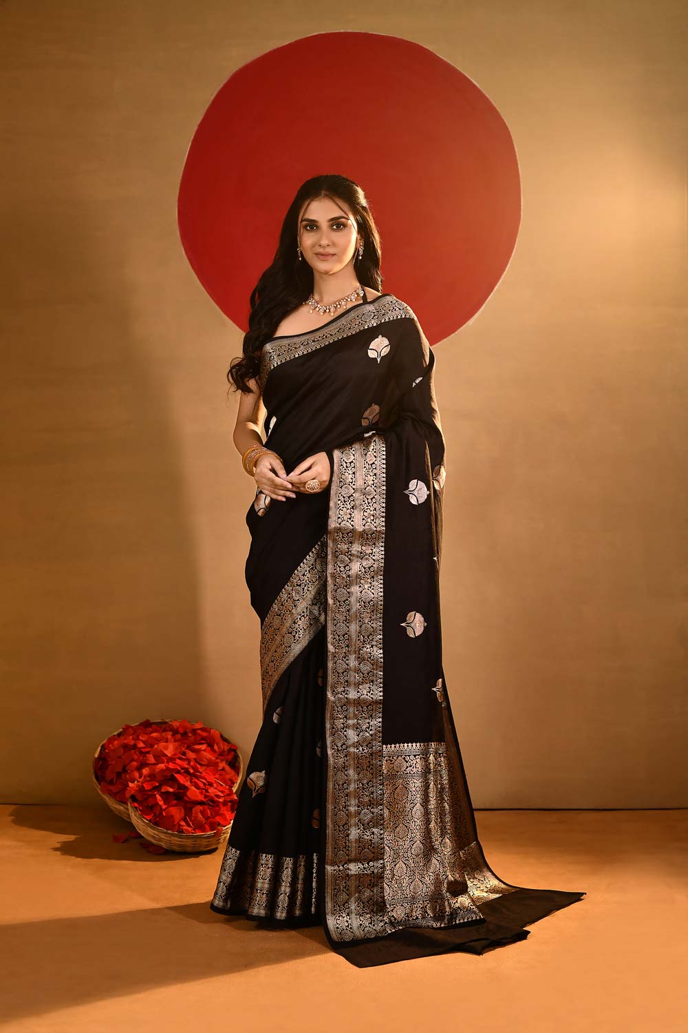 'Kaya' Black Pure Katan Silk Kadhua Banarasi Handloom saree