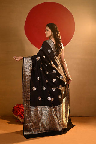 'Kaya' Black Pure Katan Silk Kadhua Banarasi Handloom saree