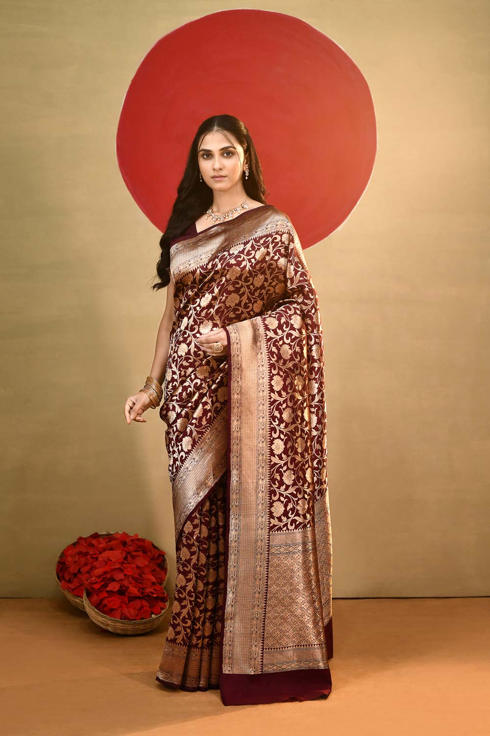 'Vedha' Cranberry Maroon Pure Katan Kadhua Banarasi Handloom saree