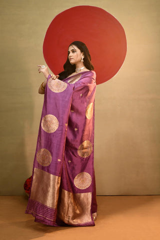 'Alpana' Lilac Pure Katan Kadhua Meenakari Banarasi Handloom Silk Saree