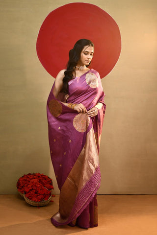 'Alpana' Lilac Pure Katan Kadhua Meenakari Banarasi Handloom Silk Saree