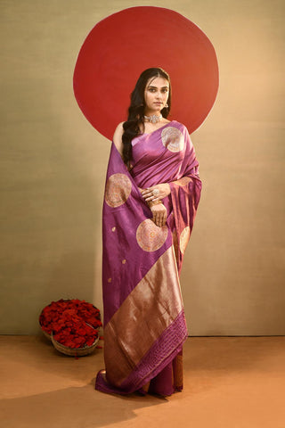 'Alpana' Lilac Pure Katan Kadhua Meenakari Banarasi Handloom Silk Saree