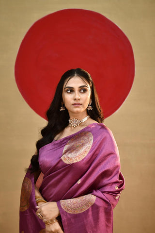 'Alpana' Lilac Pure Katan Kadhua Meenakari Banarasi Handloom Silk Saree