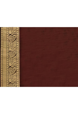 'Arya' Deep Chocolate Wine Pure Katan Silk Kadhua Banarasi Handloom Saree