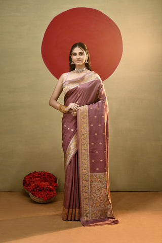 Lilac Pure Katan Silk kadhua Meenakari Banarasi Handloom Saree