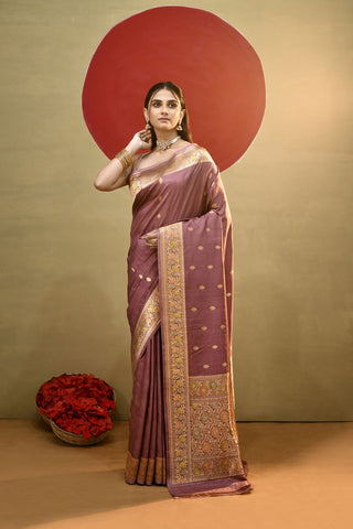 Lilac Pure Katan Silk kadhua Meenakari Banarasi Handloom Saree