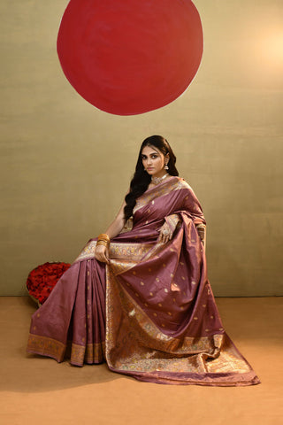 Lilac Pure Katan Silk kadhua Meenakari Banarasi Handloom Saree