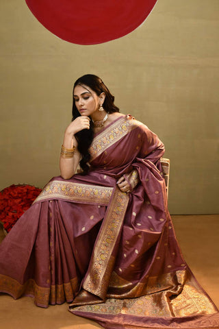 Lilac Pure Katan Silk kadhua Meenakari Banarasi Handloom Saree