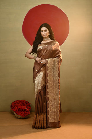 'Moh' Coffee Brown Pure Katan Kadhua Banarasi Handloom Saree