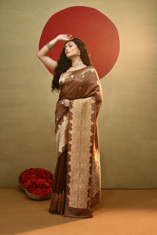 'Moh' Coffee Brown Pure Katan Kadhua Banarasi Handloom Saree