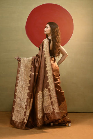 'Moh' Coffee Brown Pure Katan Kadhua Banarasi Handloom Saree