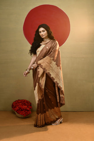 'Moh' Coffee Brown Pure Katan Kadhua Banarasi Handloom Saree