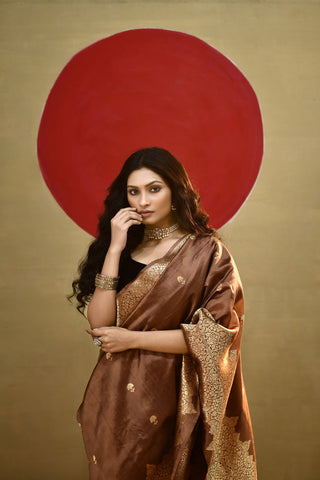 'Moh' Coffee Brown Pure Katan Kadhua Banarasi Handloom Saree