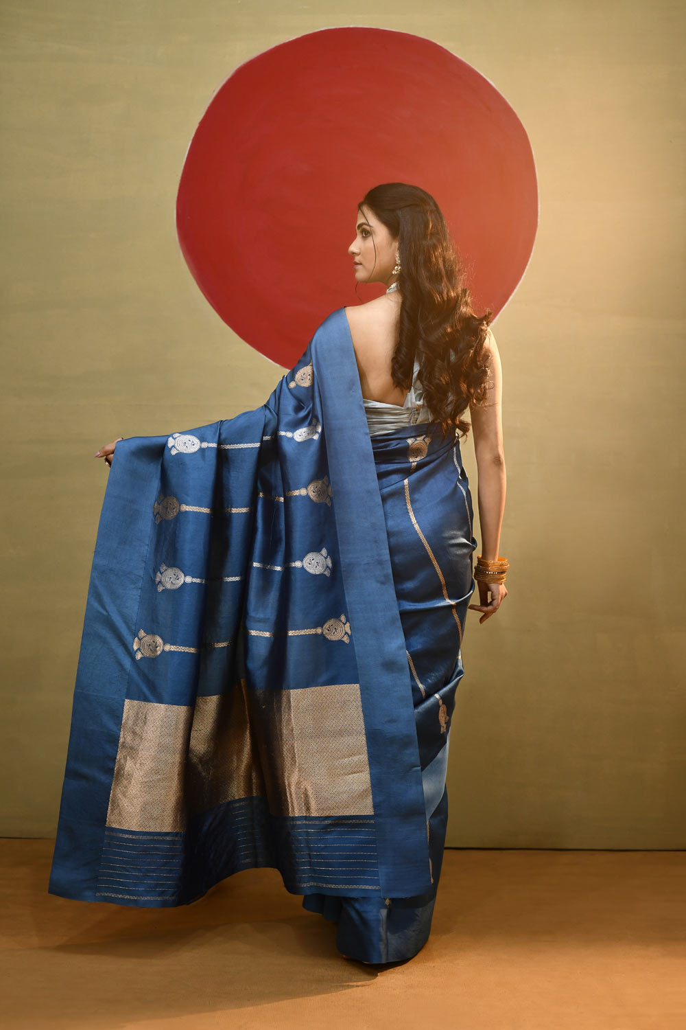 'Bella' Deep Shade of Serene Blue Pure Katan Silk Kadhua Banarasi Handloom Saree