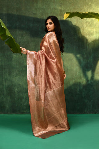 'Nargis' - Mauvish Pink Pure Diamond Iktara Tissue Banarasi Handloom Saree