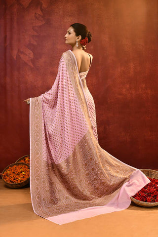 Lilac Pink Pure Khaddi Georgette Banarasi Handloom Saree