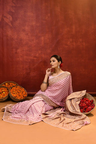 Lilac Pink Pure Khaddi Georgette Banarasi Handloom Saree