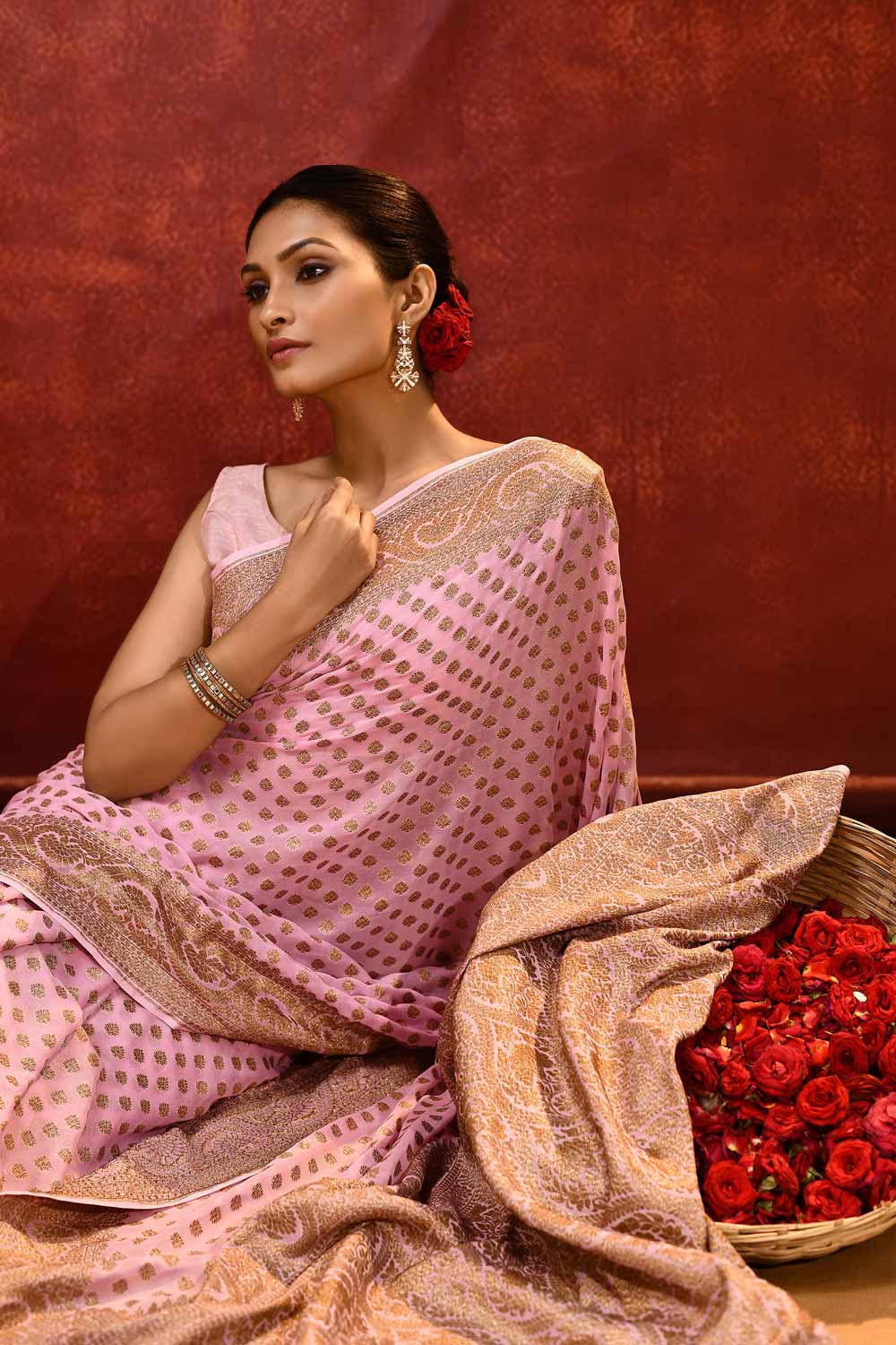 Lilac Pink Pure Khaddi Georgette Banarasi Handloom Saree