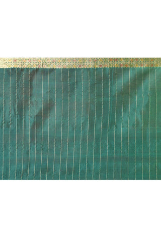 'Kamakshi' A shade Of Teal Green Pure Kora Organza Kadhua Banarasi Handloom Saree