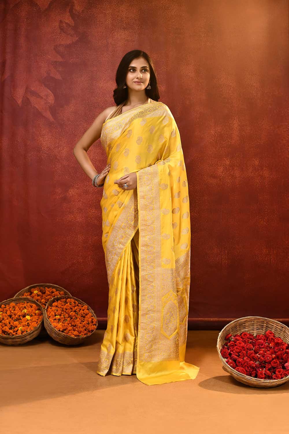 'Sunshine' Yellow Mushru Satin Banarasi Handloom Saree