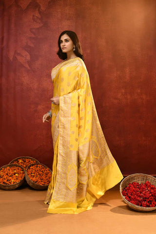 'Sunshine' Yellow Mushru Satin Banarasi Handloom Saree