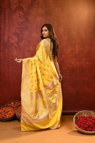 'Sunshine' Yellow Mushru Satin Banarasi Handloom Saree